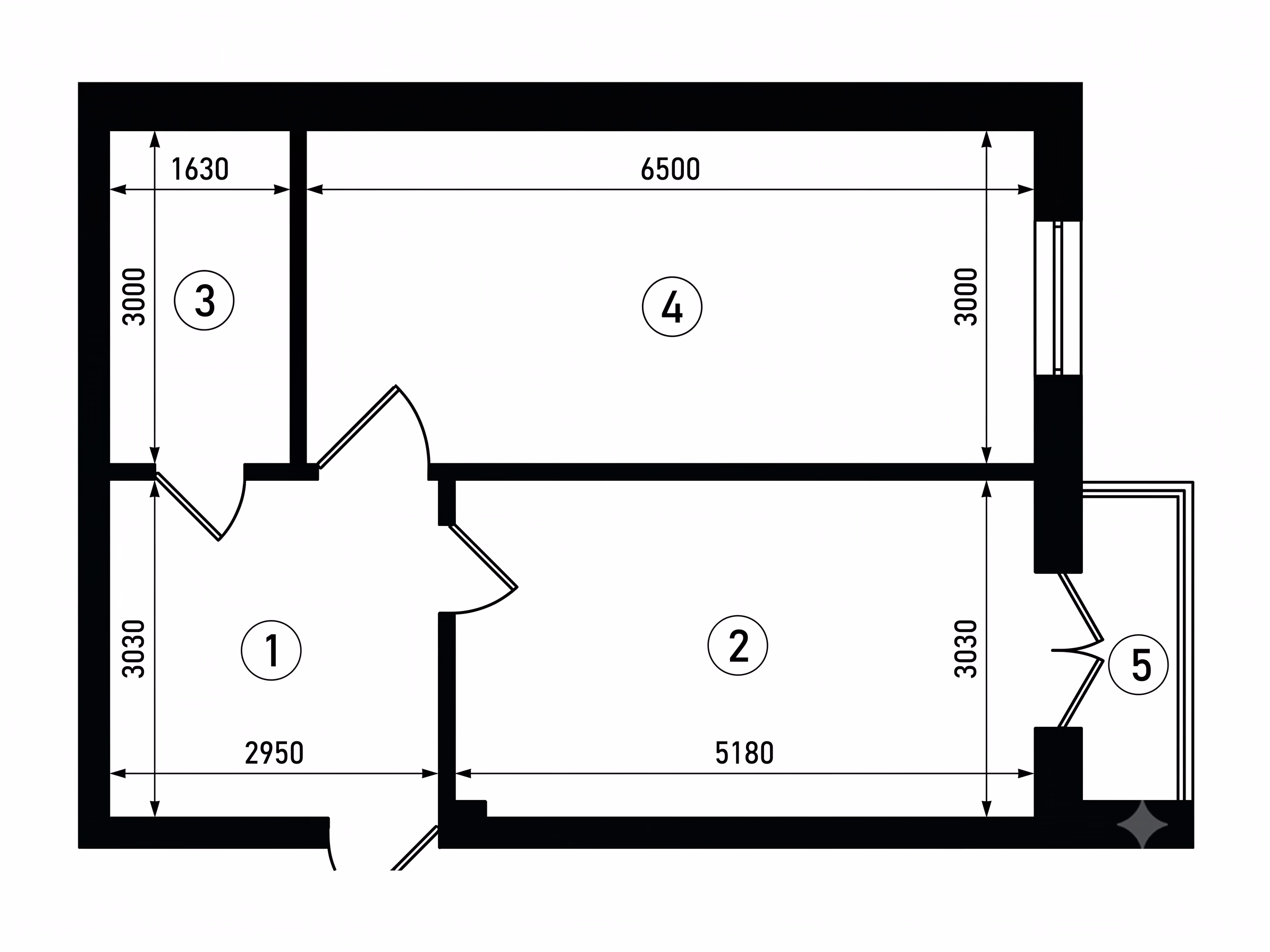 1 xonali 50.7 m² xonadon sxemasi