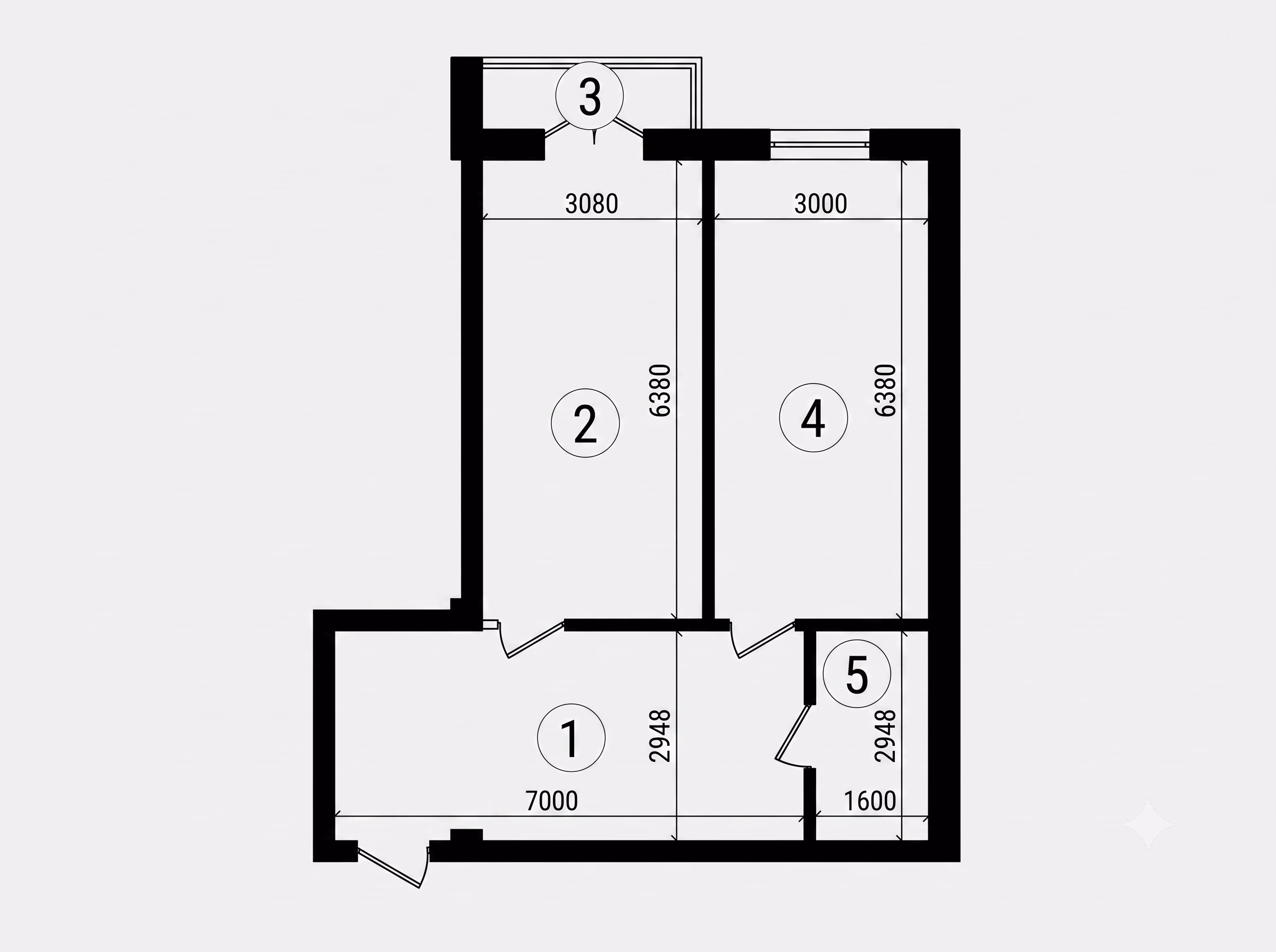 1 xonali 70.0 m² xonadon sxemasi