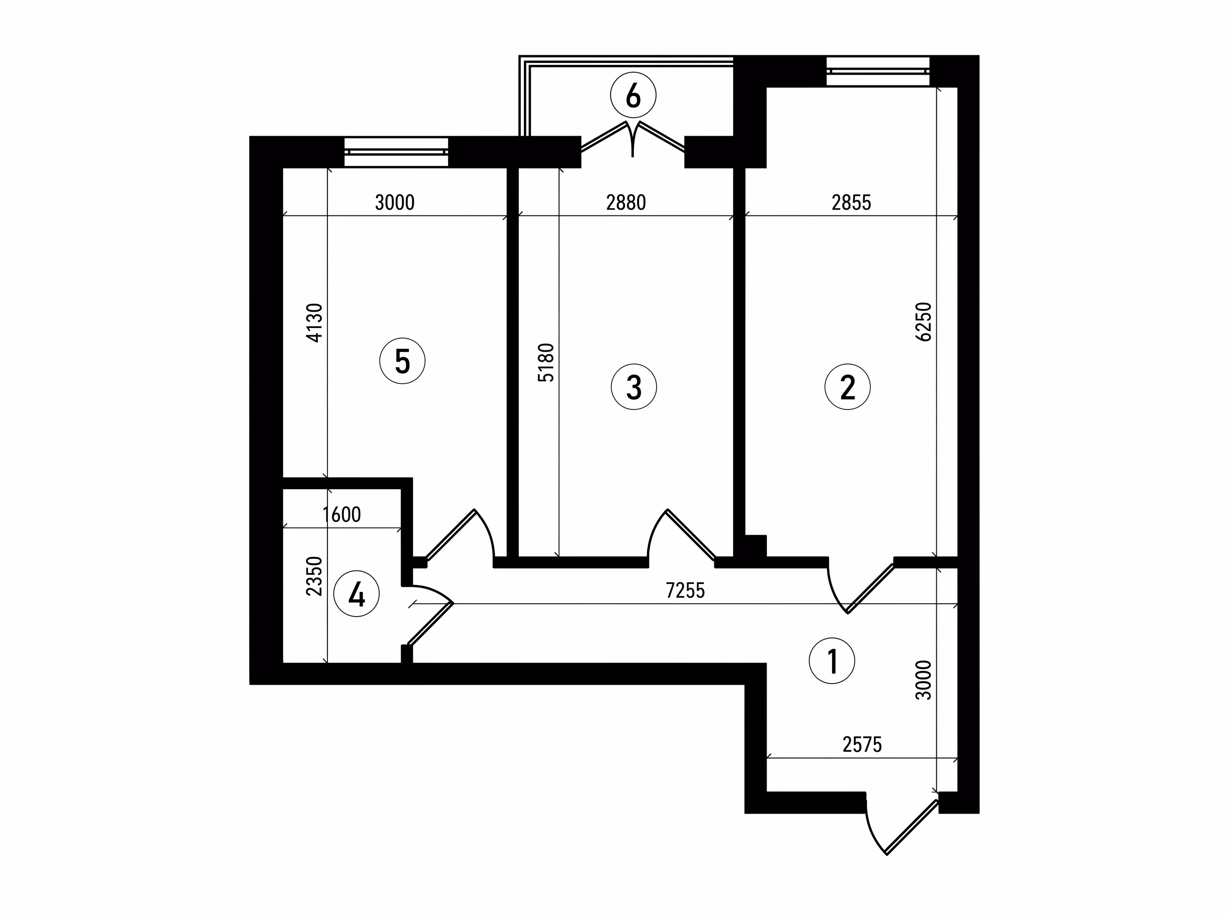 2 xonali 66.4 m² xonadon sxemasi