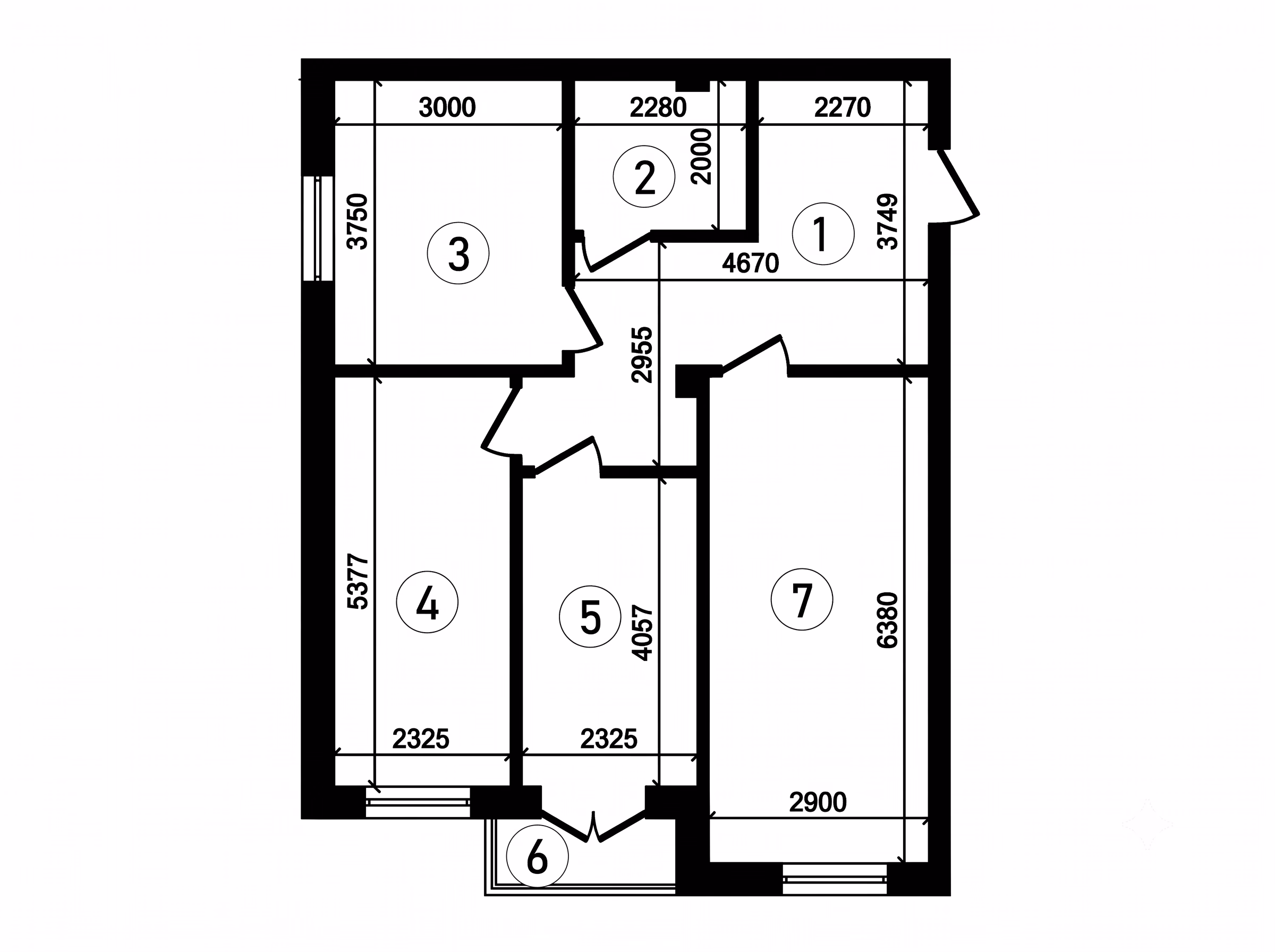 3 xonali 75.0 m² xonadon sxemasi
