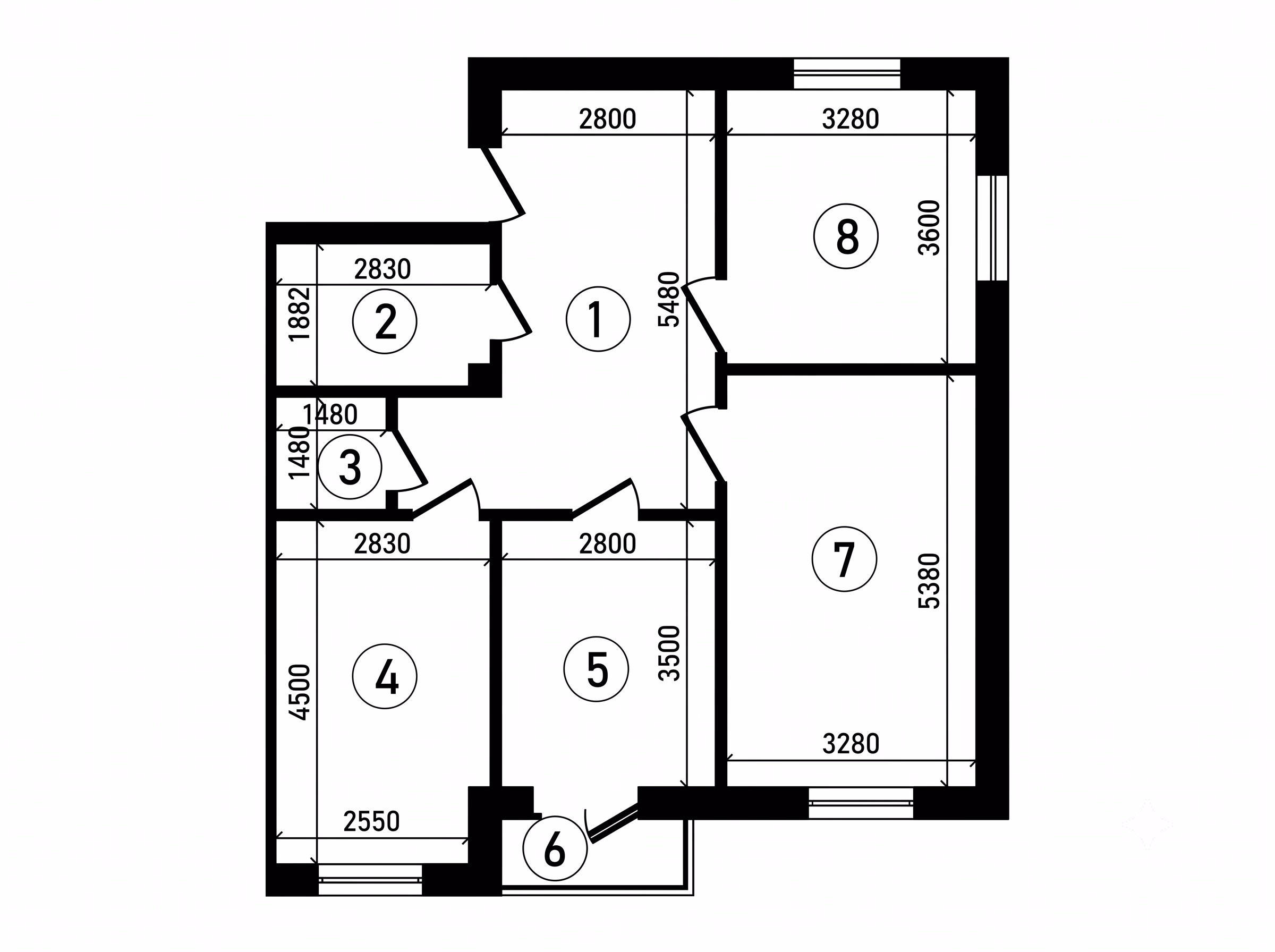 3 xonali 80.0 m² xonadon sxemasi